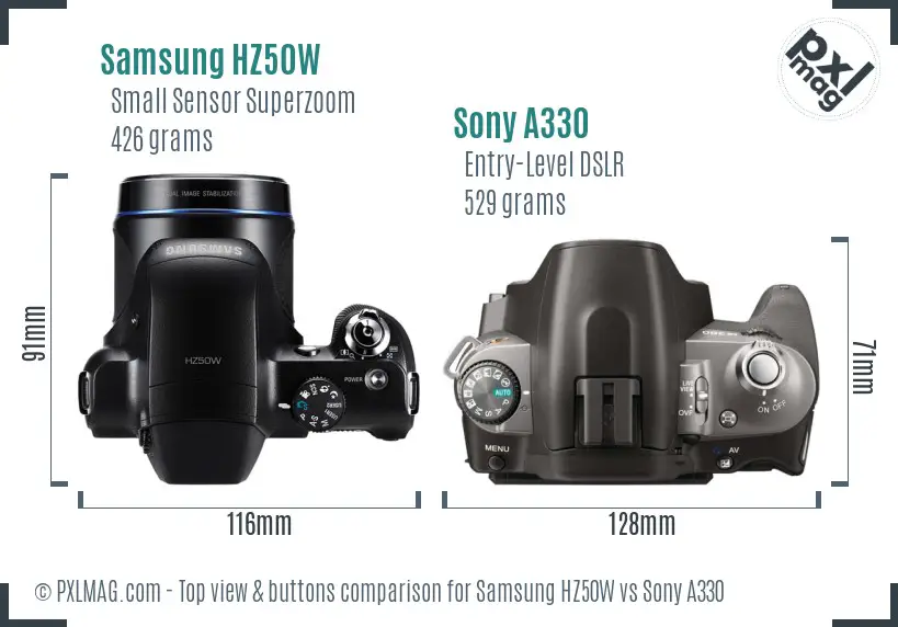 Samsung HZ50W vs Sony A330 top view buttons comparison