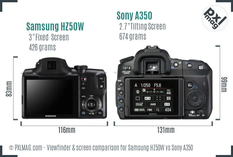Samsung HZ50W vs Sony A350 Screen and Viewfinder comparison