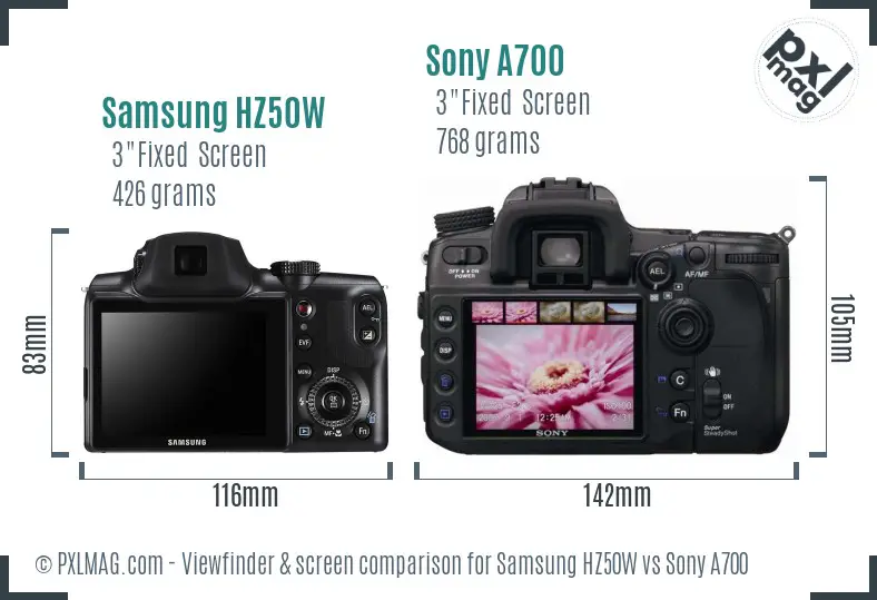 Samsung HZ50W vs Sony A700 Screen and Viewfinder comparison