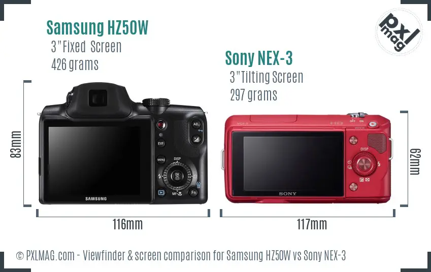Samsung HZ50W vs Sony NEX-3 Screen and Viewfinder comparison