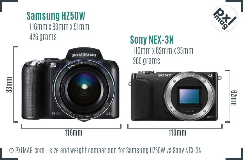 Samsung HZ50W vs Sony NEX-3N size comparison