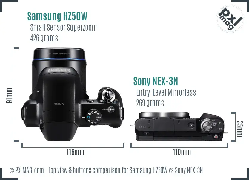 Samsung HZ50W vs Sony NEX-3N top view buttons comparison
