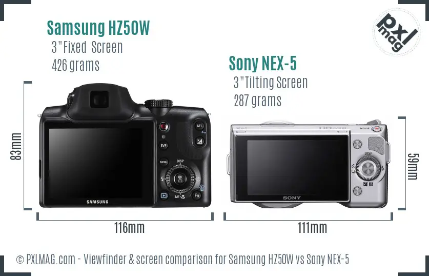 Samsung HZ50W vs Sony NEX-5 Screen and Viewfinder comparison