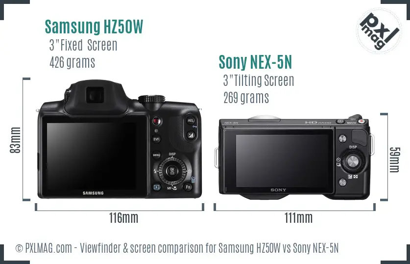 Samsung HZ50W vs Sony NEX-5N Screen and Viewfinder comparison