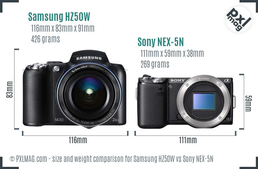 Samsung HZ50W vs Sony NEX-5N size comparison