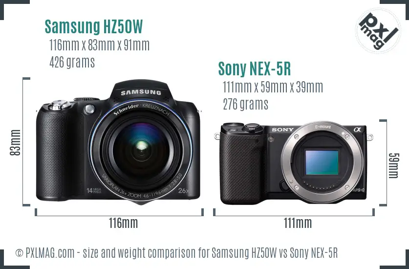 Samsung HZ50W vs Sony NEX-5R size comparison