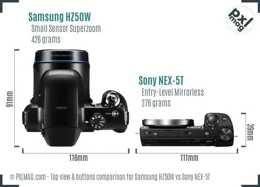 Samsung HZ50W vs Sony NEX-5T top view buttons comparison