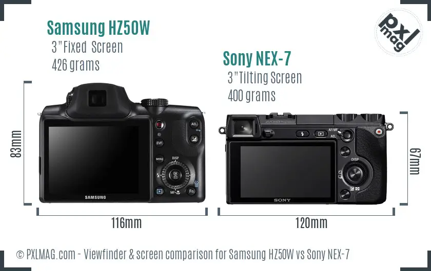 Samsung HZ50W vs Sony NEX-7 Screen and Viewfinder comparison