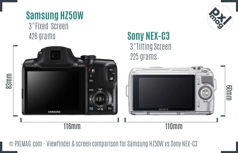 Samsung HZ50W vs Sony NEX-C3 Screen and Viewfinder comparison
