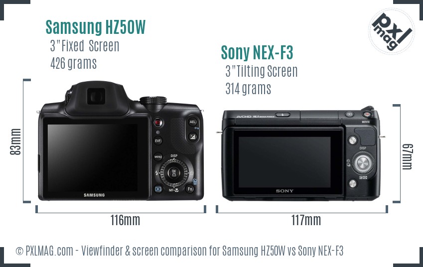 Samsung HZ50W vs Sony NEX-F3 Screen and Viewfinder comparison