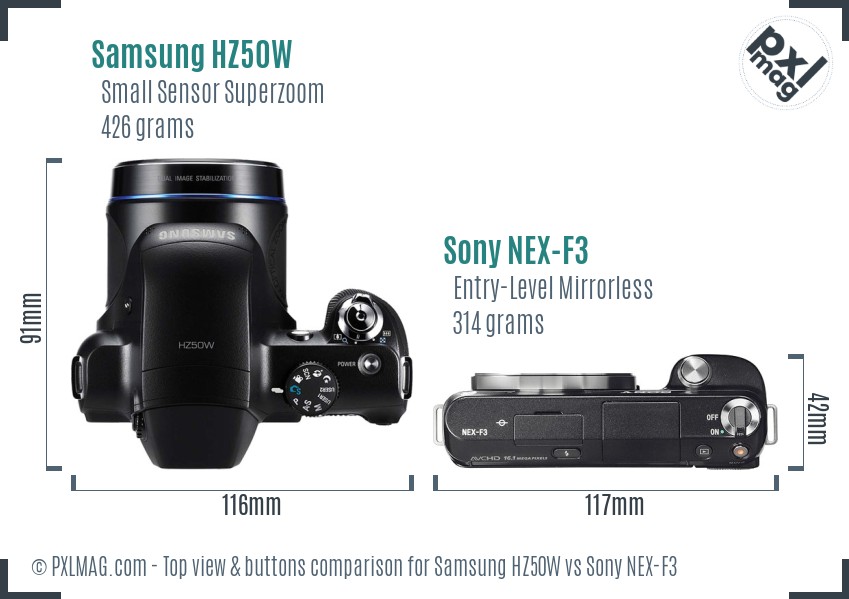 Samsung HZ50W vs Sony NEX-F3 top view buttons comparison