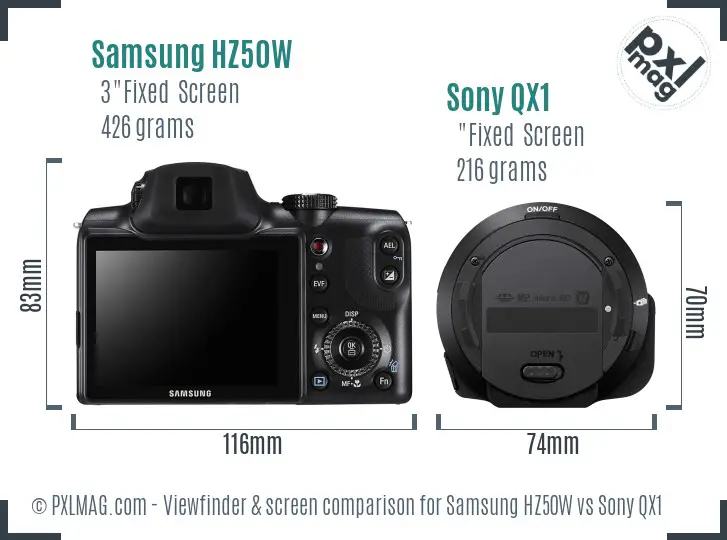 Samsung HZ50W vs Sony QX1 Screen and Viewfinder comparison