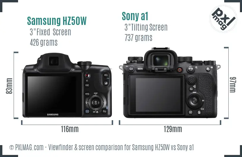 Samsung HZ50W vs Sony a1 Screen and Viewfinder comparison