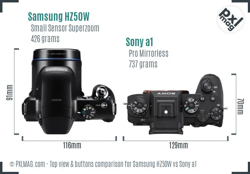 Samsung HZ50W vs Sony a1 top view buttons comparison