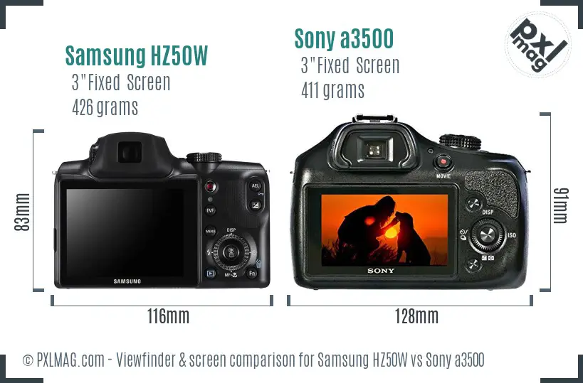 Samsung HZ50W vs Sony a3500 Screen and Viewfinder comparison