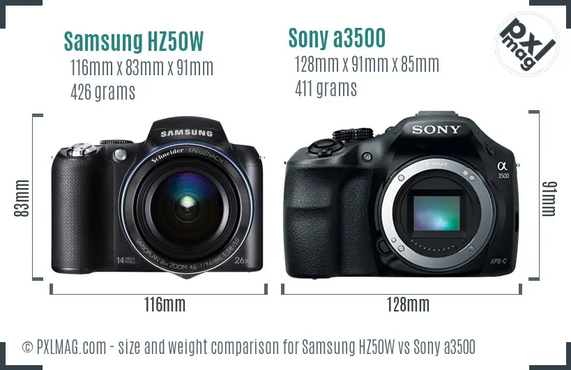 Samsung HZ50W vs Sony a3500 size comparison