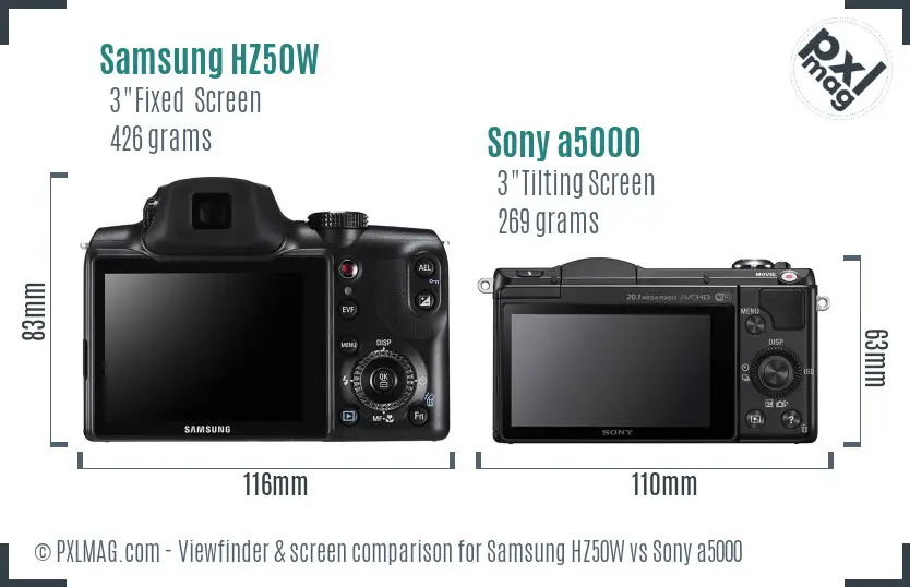 Samsung HZ50W vs Sony a5000 Screen and Viewfinder comparison