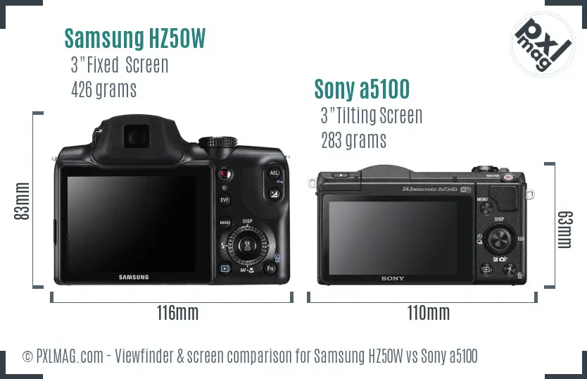 Samsung HZ50W vs Sony a5100 Screen and Viewfinder comparison