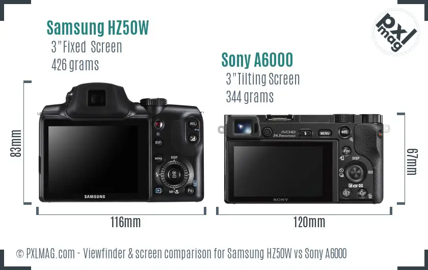 Samsung HZ50W vs Sony A6000 Screen and Viewfinder comparison