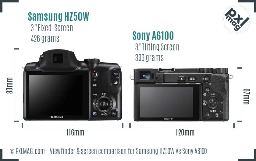 Samsung HZ50W vs Sony A6100 Screen and Viewfinder comparison