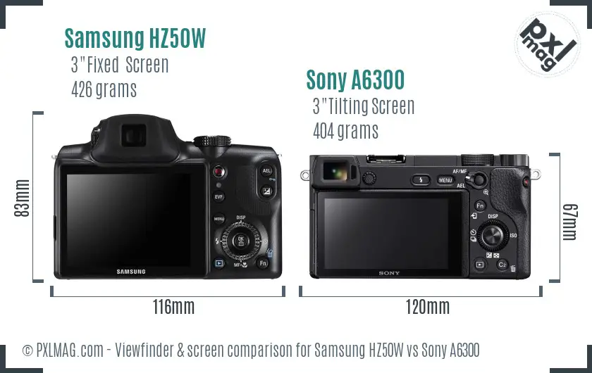Samsung HZ50W vs Sony A6300 Screen and Viewfinder comparison
