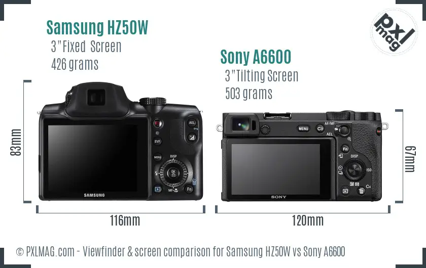 Samsung HZ50W vs Sony A6600 Screen and Viewfinder comparison