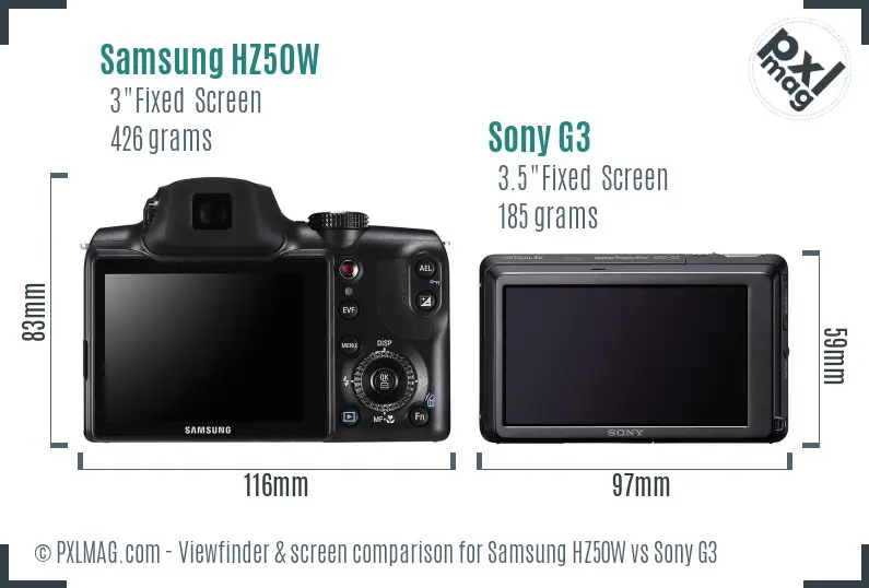 Samsung HZ50W vs Sony G3 Screen and Viewfinder comparison