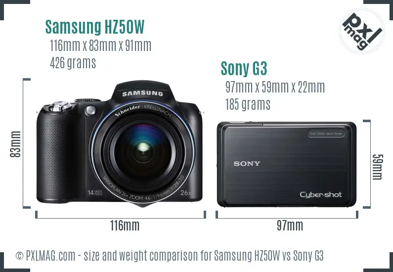 Samsung HZ50W vs Sony G3 size comparison