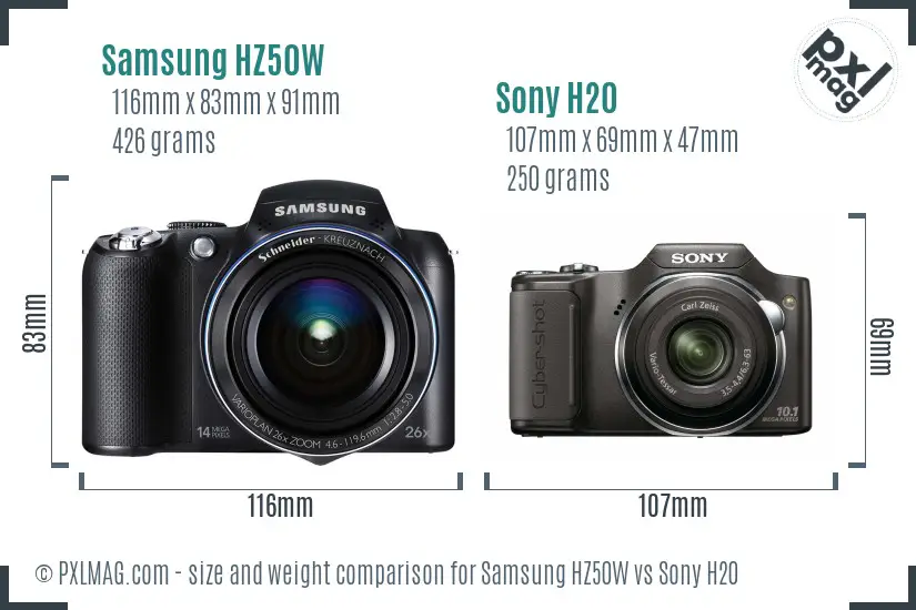 Samsung HZ50W vs Sony H20 size comparison