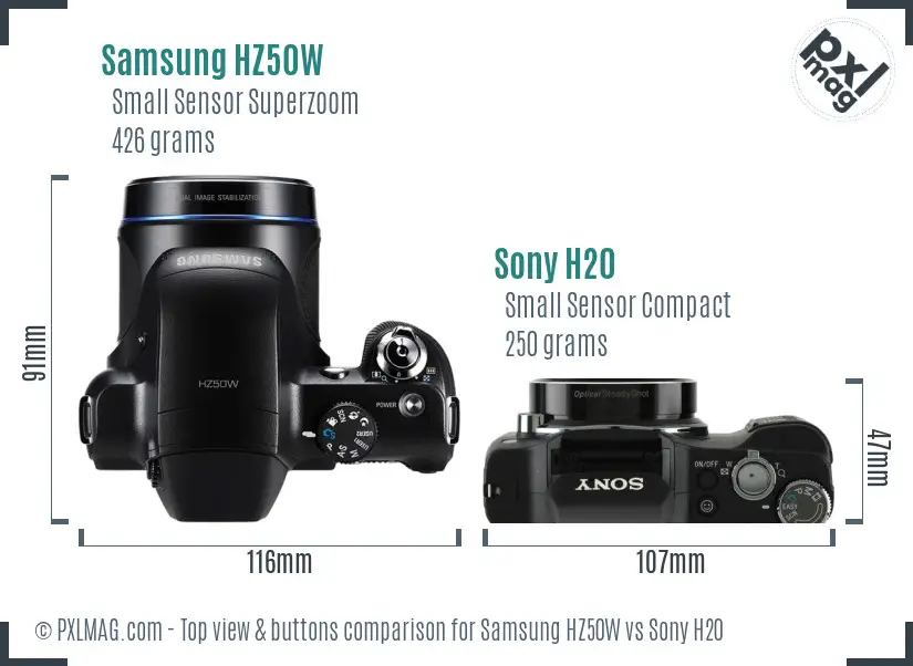 Samsung HZ50W vs Sony H20 top view buttons comparison