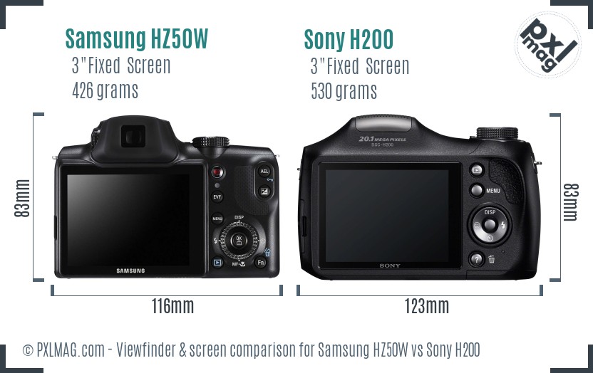 Samsung HZ50W vs Sony H200 Screen and Viewfinder comparison