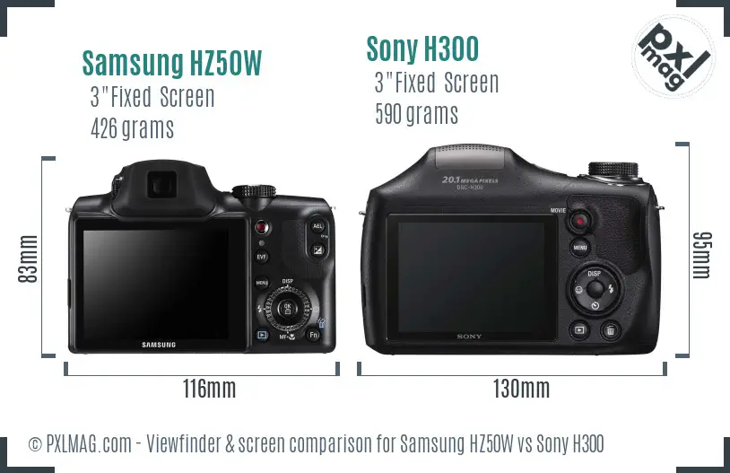 Samsung HZ50W vs Sony H300 Screen and Viewfinder comparison