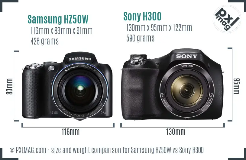 Samsung HZ50W vs Sony H300 size comparison