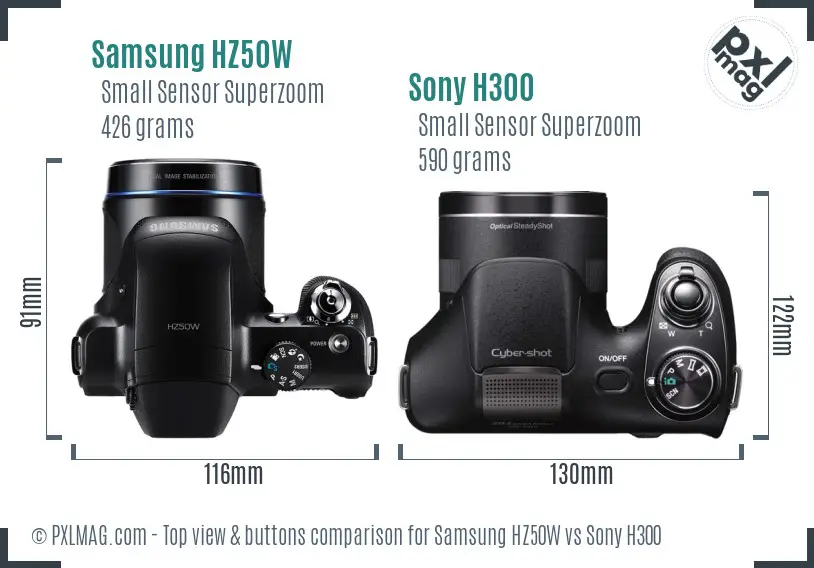 Samsung HZ50W vs Sony H300 top view buttons comparison
