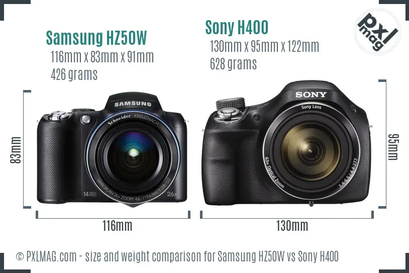 Samsung HZ50W vs Sony H400 size comparison