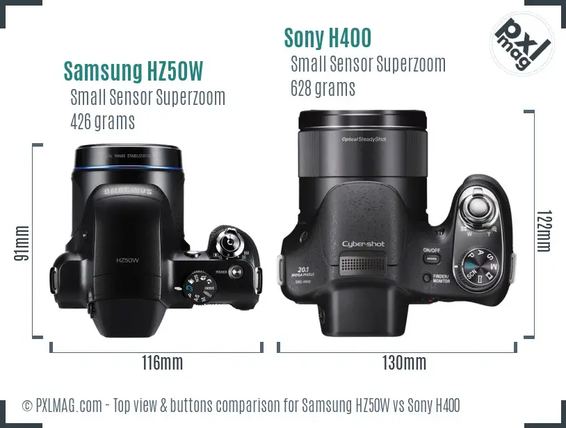 Samsung HZ50W vs Sony H400 top view buttons comparison