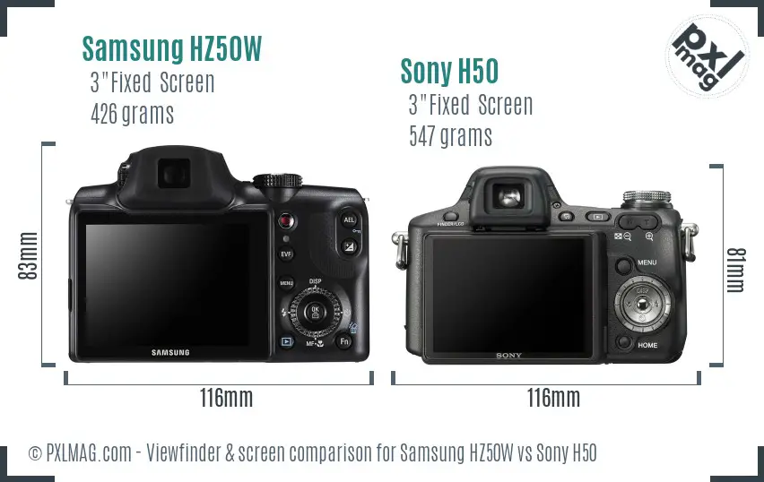 Samsung HZ50W vs Sony H50 Screen and Viewfinder comparison