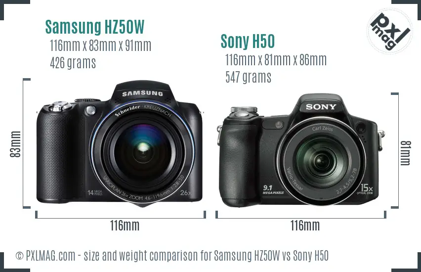Samsung HZ50W vs Sony H50 size comparison