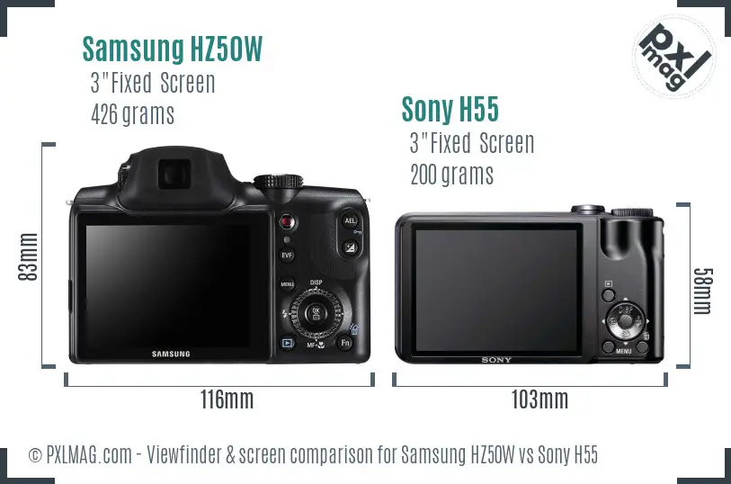 Samsung HZ50W vs Sony H55 Screen and Viewfinder comparison