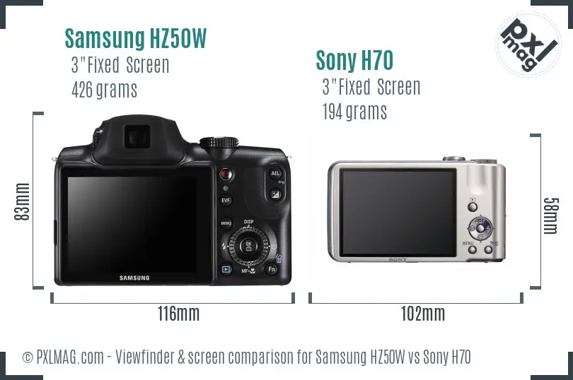 Samsung HZ50W vs Sony H70 Screen and Viewfinder comparison
