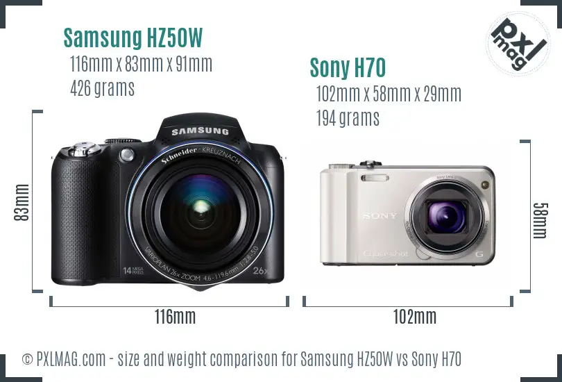 Samsung HZ50W vs Sony H70 size comparison