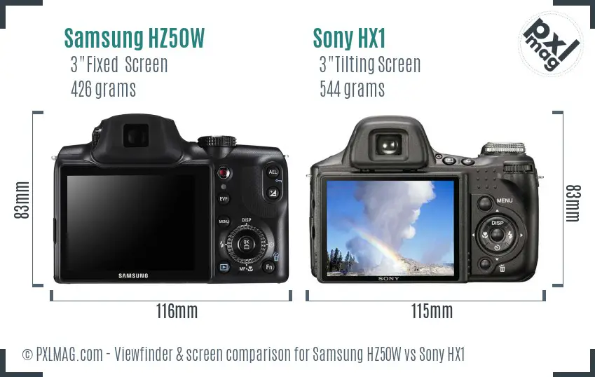 Samsung HZ50W vs Sony HX1 Screen and Viewfinder comparison