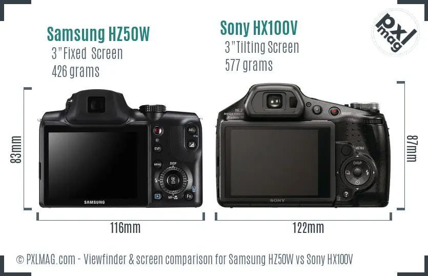 Samsung HZ50W vs Sony HX100V Screen and Viewfinder comparison