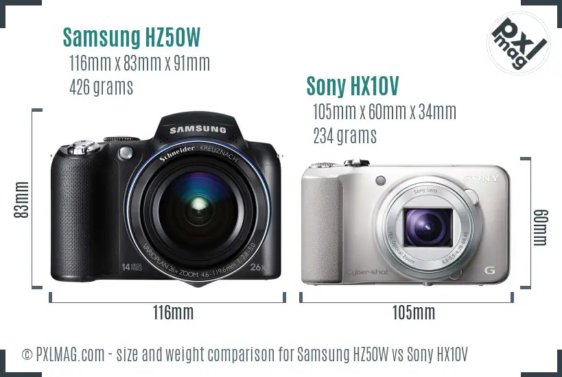 Samsung HZ50W vs Sony HX10V size comparison