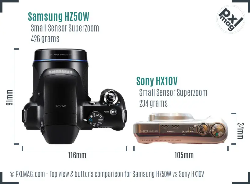 Samsung HZ50W vs Sony HX10V top view buttons comparison