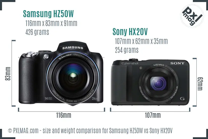Samsung HZ50W vs Sony HX20V size comparison