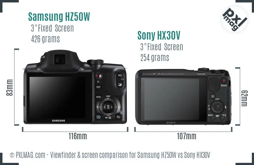 Samsung HZ50W vs Sony HX30V Screen and Viewfinder comparison
