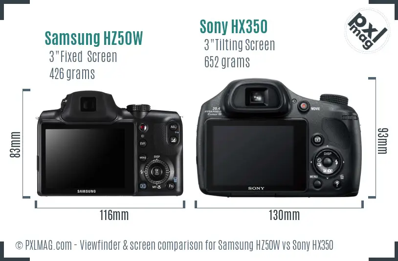 Samsung HZ50W vs Sony HX350 Screen and Viewfinder comparison