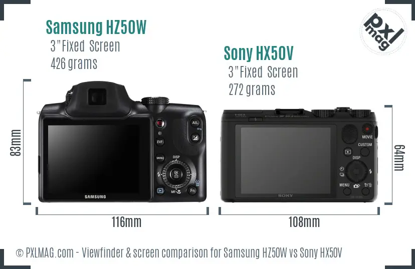 Samsung HZ50W vs Sony HX50V Screen and Viewfinder comparison