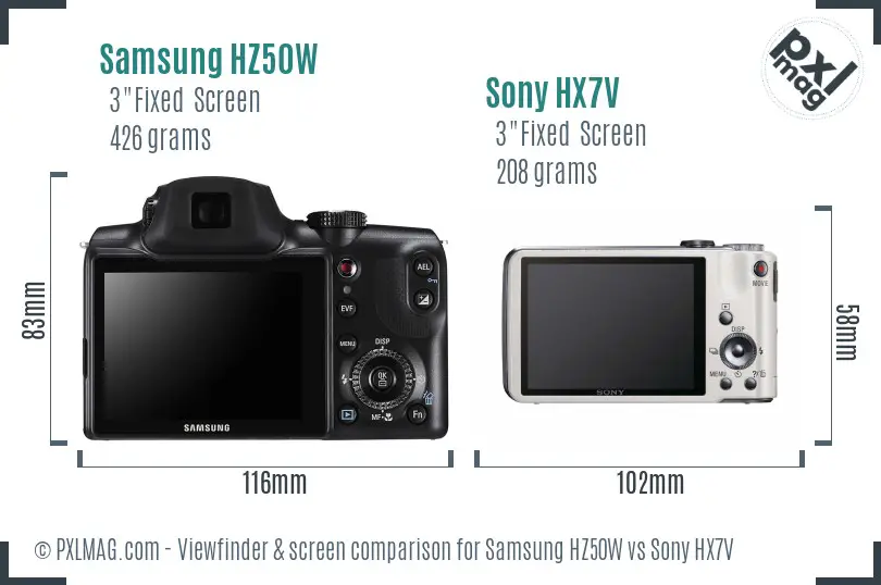 Samsung HZ50W vs Sony HX7V Screen and Viewfinder comparison